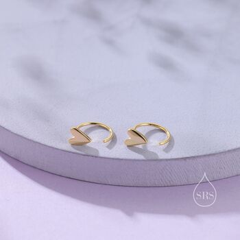 Sterling Silver Tiny Skinny Heart Huggie Hoop Earrings, 5 of 12