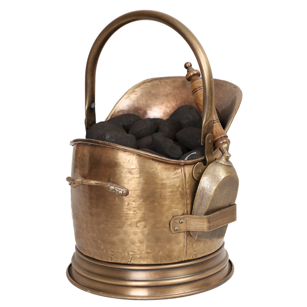 Antique Brass Coal Bucket With Shovel By Dibor