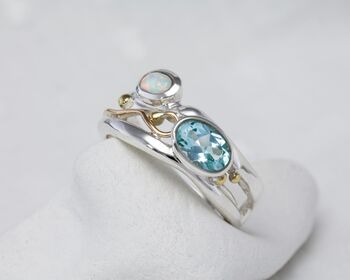 Blue Topaz And Opal Gemstone Ring, 3 of 8