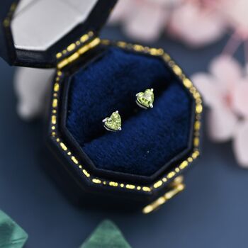 Genuine Peridot Heart Stud Earrings, 3 of 11
