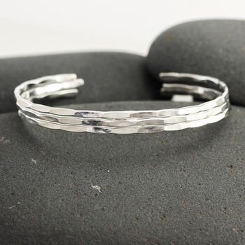 Thin Hammered Cuff Set In Sterling Silver, 3 of 7