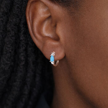 Sterling Silver Turquoise Huggie Hoop Earrings – 10mm, 2 of 5