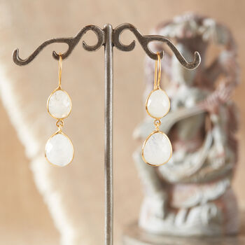 White Moonstone Double Gemstone Dangle Earrings, 6 of 12