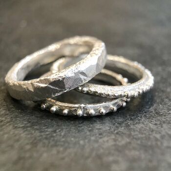 Textured Spaced Grain Eco Sterling Silver Stacking Ring, 4 of 7