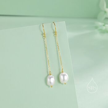 Sterling Silver Genuine Freshwater Baroque Pearl Drop Hook Earrings, 4 of 11