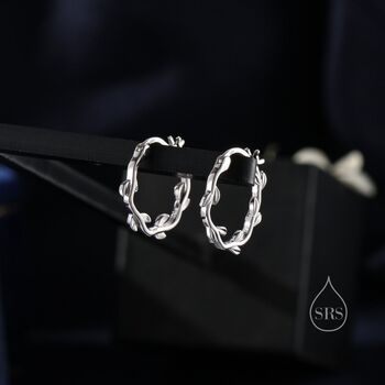 Sterling Silver Dainty Olive Leaf Hoop Earrings, 4 of 10