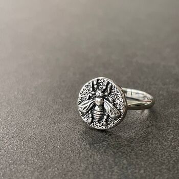Sterling Silver Bee Coin Ring Ancient Symbolism, 3 of 9