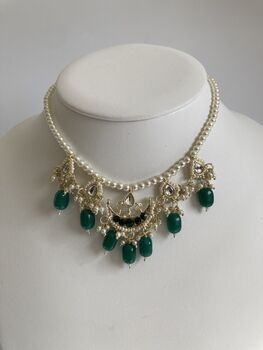 Alia 18 K Gold Plated Emerald Pearl Jewellery Set, 3 of 6