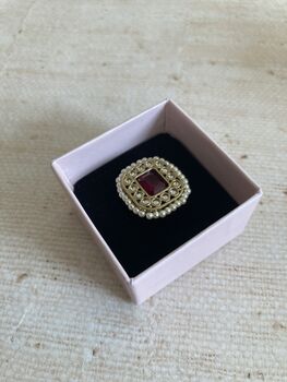 Gold Maroon Kundan Adjustable Ring, 2 of 8