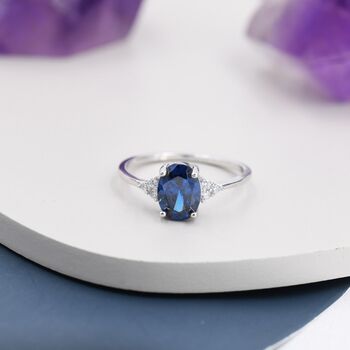 Oval Sapphire Cz Ring In Sterling Silver, 3 of 11