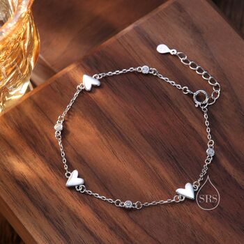 Sterling Silver Tiny Heart Trio And Cz Bracelet, 4 of 11