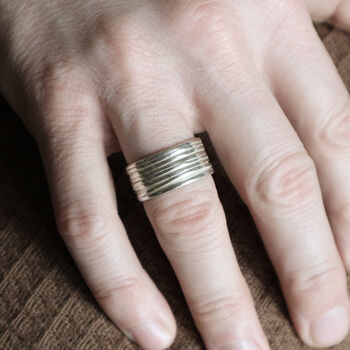 Men's Wide Silver Husk Ring, 3 of 7