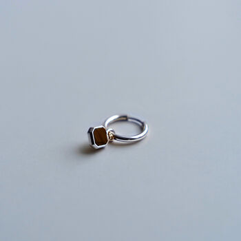 Silver Tigers Eye Dangle Hoop Earring For Men, 3 of 11