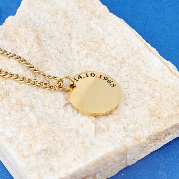 Gold Personalised Disc Pendant Necklace For Men And Women, 2 of 8