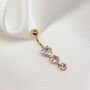 9ct Gold And Triple Cz Crystal Heart Belly Bar Piercing, thumbnail 1 of 3