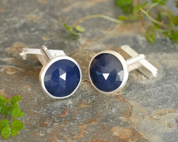 Natural Sapphire Cufflinks In Sterling Silver, 3 of 3