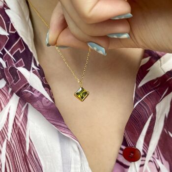 Yellow Gold Pendant Birthstone Necklace August Peridot, 2 of 6