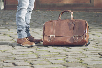 Personalised Mens Wheeled Leather Travel Bag. 'Dino L', 11 of 11