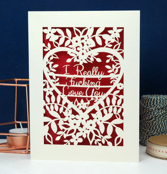 Really Fucking Love You Funny Papercut Valentine's Card, 8 of 10