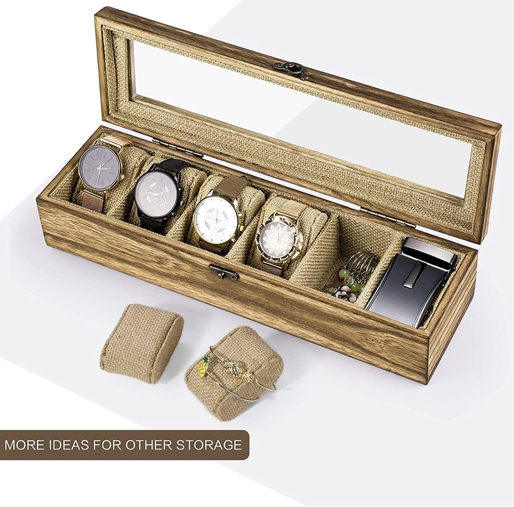 Six Slots Brown Watch Box Case Organizer By Momentum