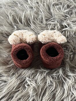 Burgundy Teddy Bear Baby Socks, 7 of 9