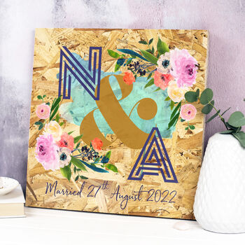Personalised Wood Anniversary Floral Initials Print, 2 of 5