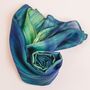 100% Mulberry Silk Scarf, Emerald Green, Aurora Borealis, thumbnail 5 of 10