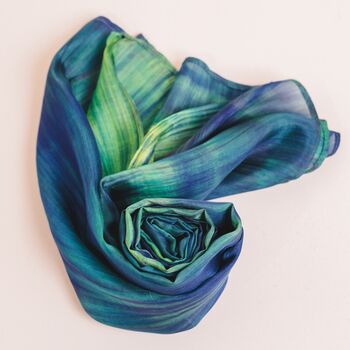 100% Mulberry Silk Scarf, Emerald Green, Aurora Borealis, 5 of 10