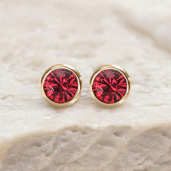 Yellow Gold Plated July Ruby Birthstone Stud Earrings, 4 of 8