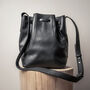 Resa Drawstring Bucket Bag: Black Leather, thumbnail 5 of 10
