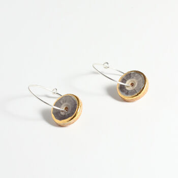 Ceramic, Glass And Gold Smoky Purple Sterling Silver Hoop Earrings, 2 of 7