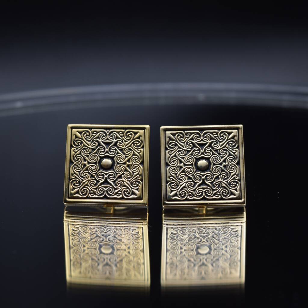 Square Pattern Gold Cufflinks Gift For Men 316 L Stainless Steel Vintage Accessory, 1 of 6