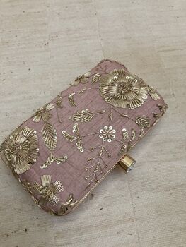 Pink Handcrafted Raw Silk Rectangular Clutch, 2 of 4