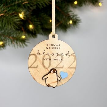 Baby Penguin Childs First Christmas Bespoke Decoration, 4 of 7