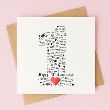 Personalised 1st Wedding Anniversary Card With Paper Heart, 5 of 8