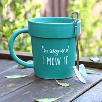 Funny Gifts For Him Plant Pot Mug With Shovel Spoon, 3 of 4