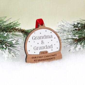 First Christmas As Grandparents Personalised Name Snow Globe Style Bauble, 2 of 8
