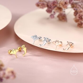 Sterling Silver Mismatched Kawaii Hammerhead Shark And Manta Ray Screwback Earrings, 6 of 12