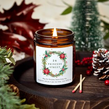 First Christmas New Home Personalised Wreath Design Candle Gift Set, 4 of 8