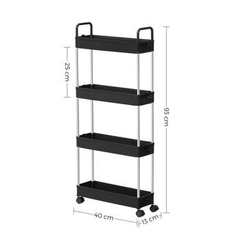 Black Four Tier Narrow Storage Cart Trolley With Handle, 6 of 7