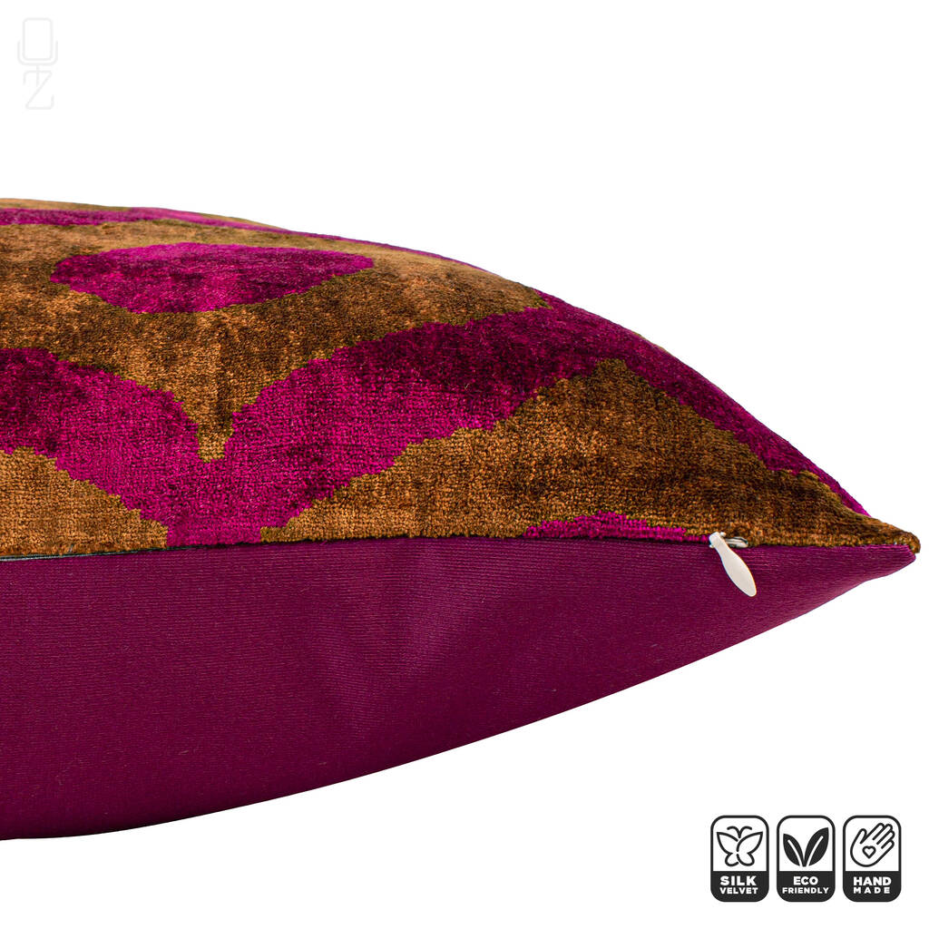 Brown And Fuchsia Pink Silk Velvet Cushion Cover 40x60 By
