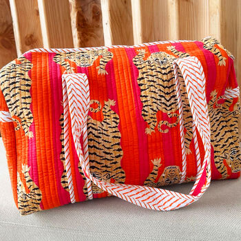Quilted Cotton Tiger Print Duffle Bag, 5 of 7