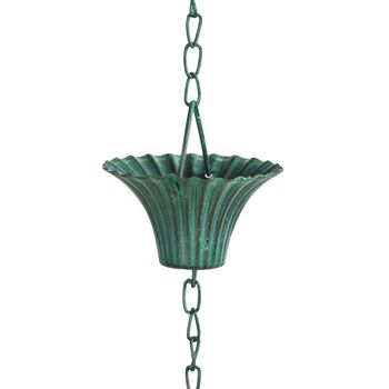 Green Verdigris Iron Rain Chain 259cm Water Feature, 3 of 4