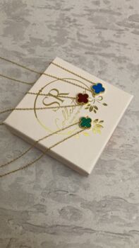 Gold Plated Blue Single Clover Necklace, 6 of 7