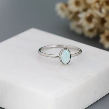 White Fire Oval Opal Ring In Sterling Silver, 6 of 11