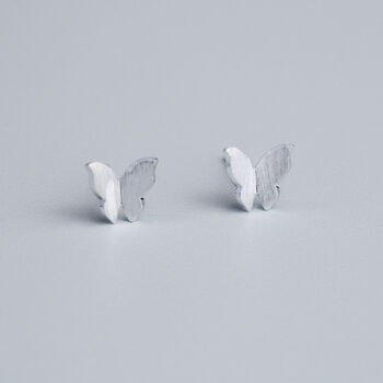 Brushed Sterling Silver Butterfly Stud Earrings, 4 of 6