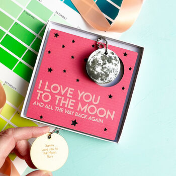 Loved To The Moon Valentine's Card And Keyring Gift, 6 of 10