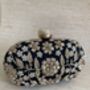 Black Handcrafted Embroidered Pearl Oval Clutch Bag, thumbnail 1 of 10