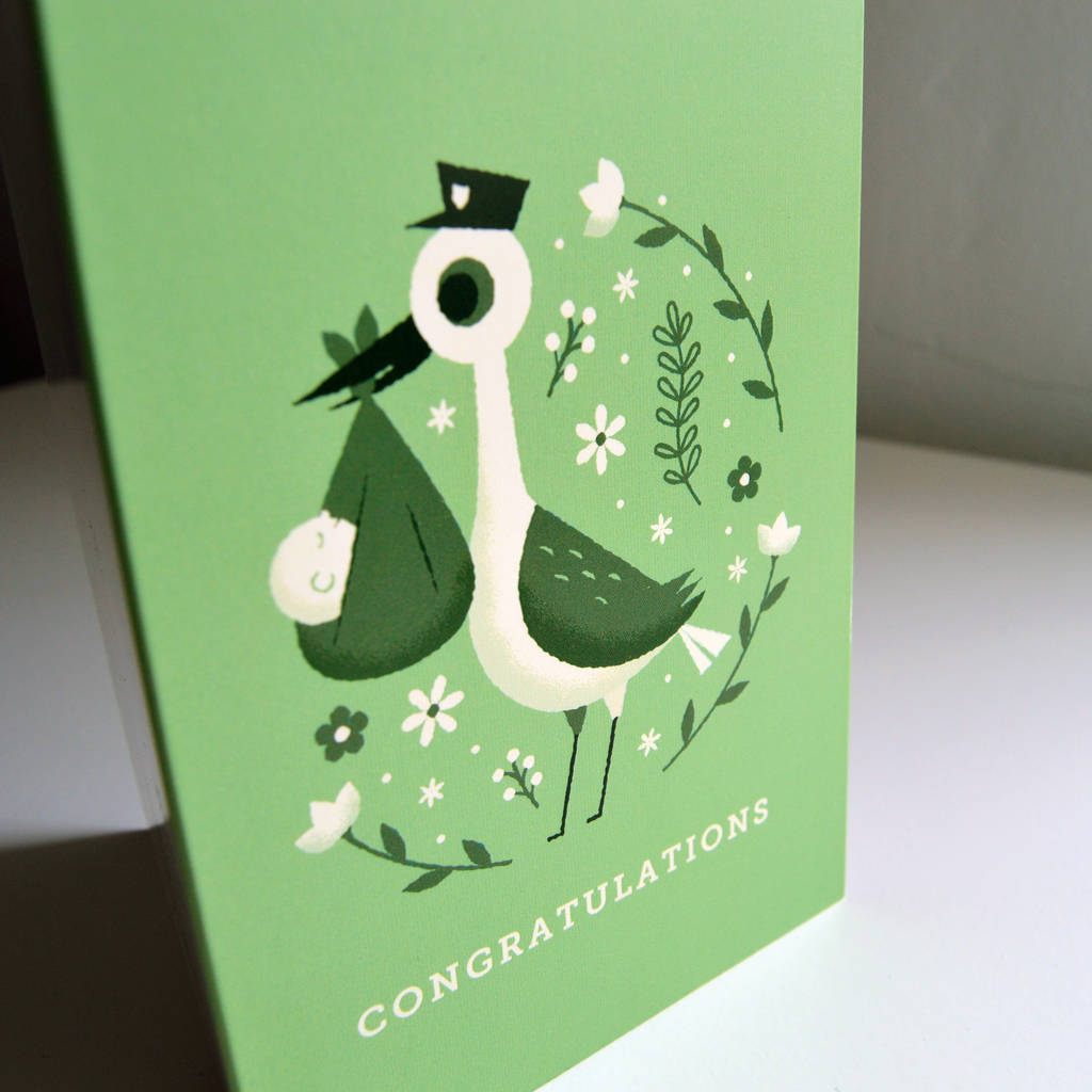 'Congratulations' Stork Gender Neutral New Baby Card, 1 of 2