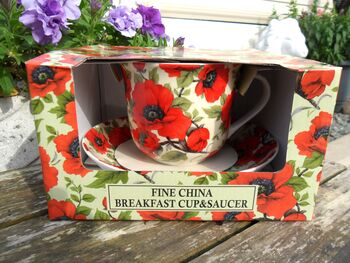 Large Cup And Saucer In Vibrant Red Poppy Design, 7 of 8